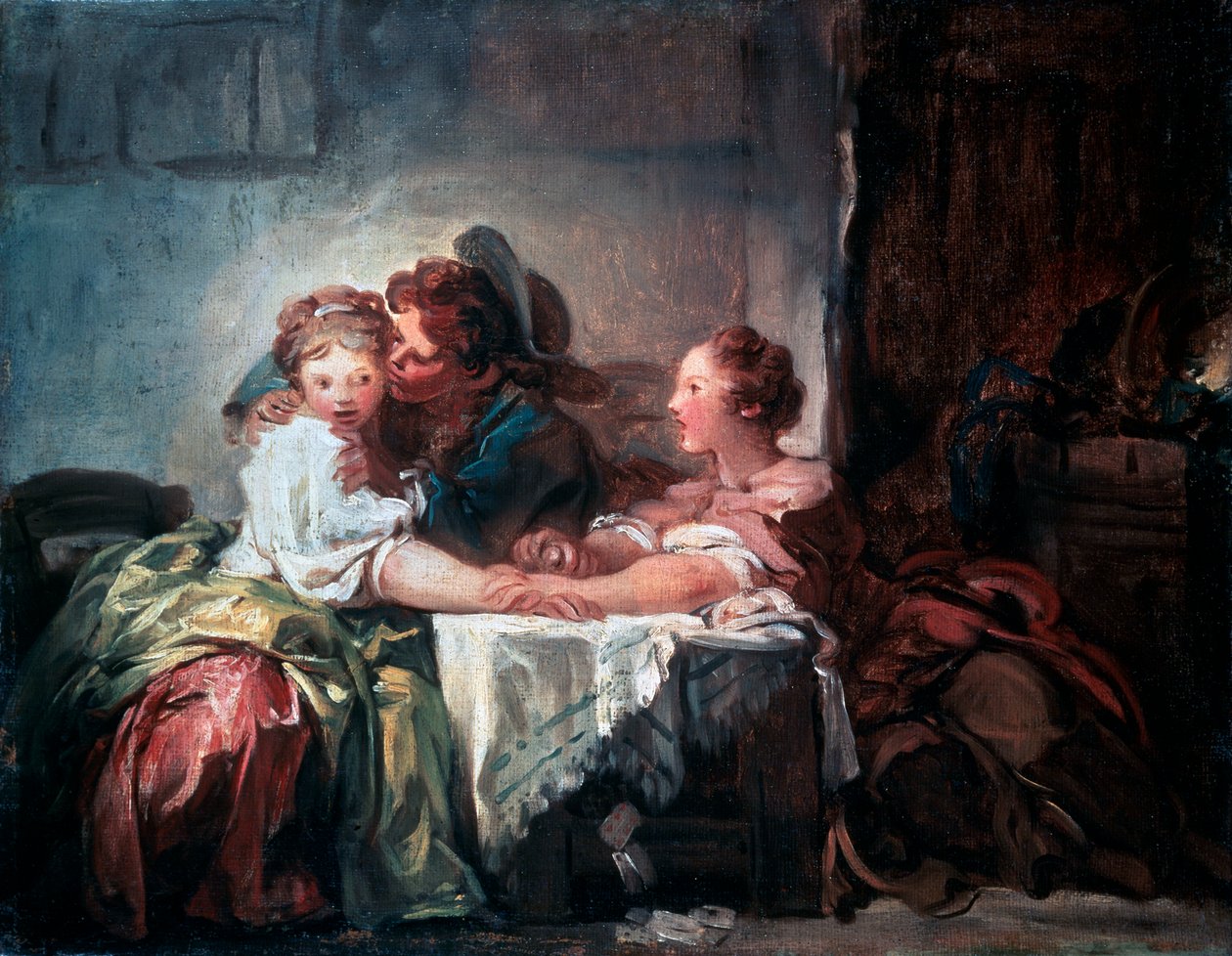 The Captured Kiss, slutningen af det 18. århundrede af Jean Honore Fragonard