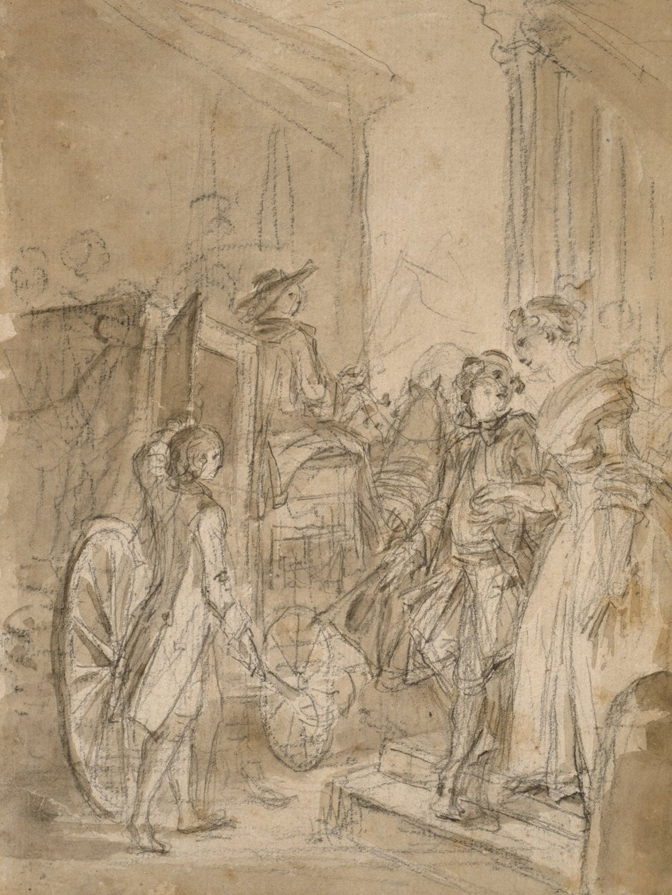 The Departure by Coach, c.1780-89 af Jean Honore Fragonard