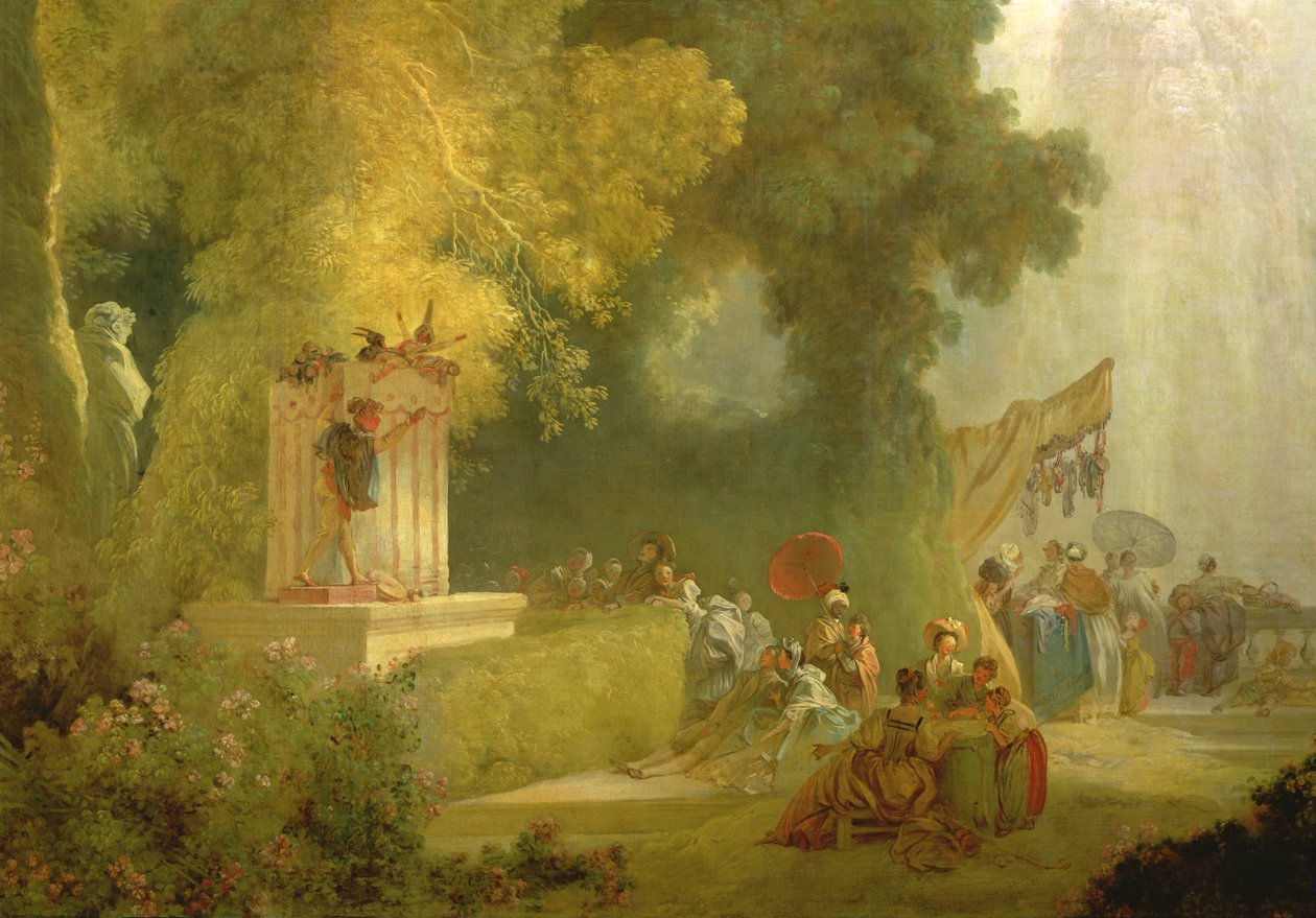 The Fete at Saint-Cloud, detalje fra Puppet Show olie på lærred detalje af 89790 af Jean Honore Fragonard