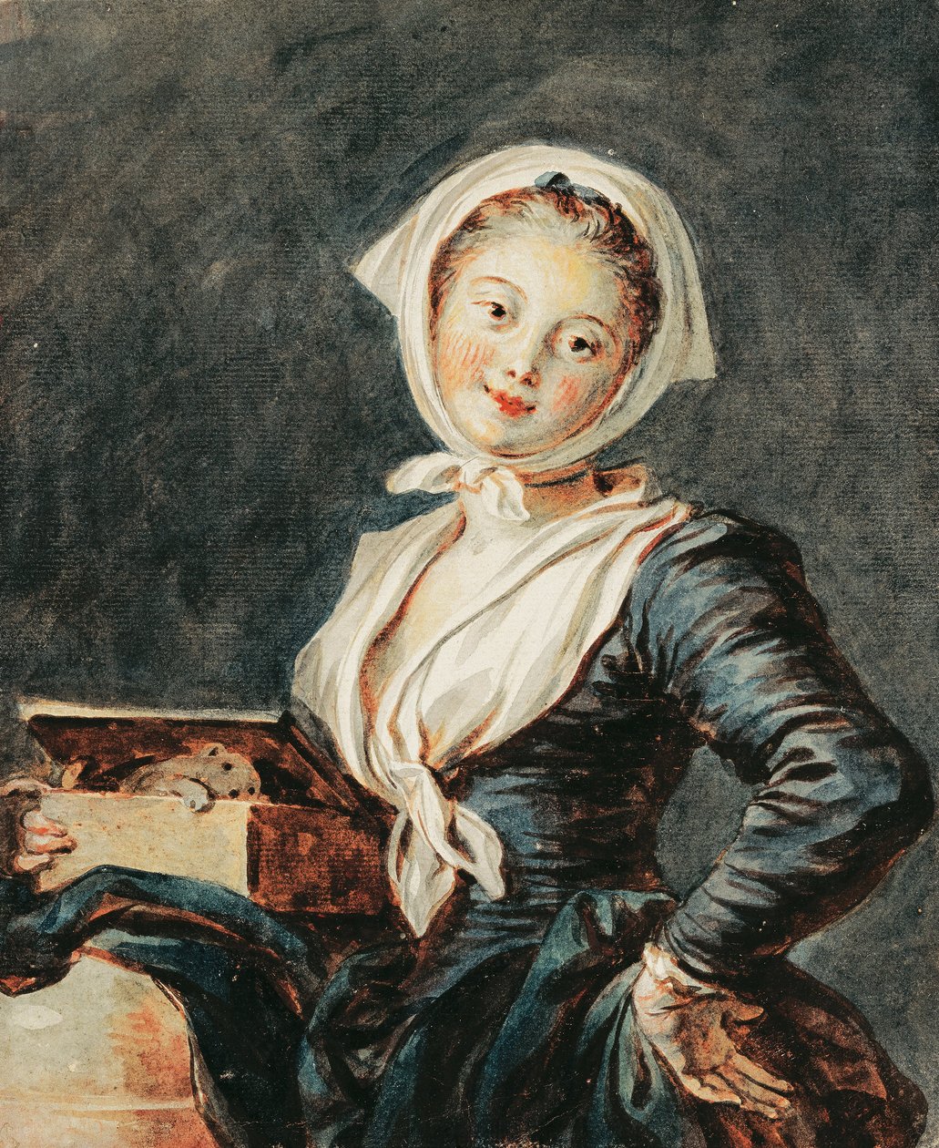 Pigen med murmeldyr, ca. 1785-8 (akvarel og sangvin over sort kridt på papir) af Jean Honore Fragonard