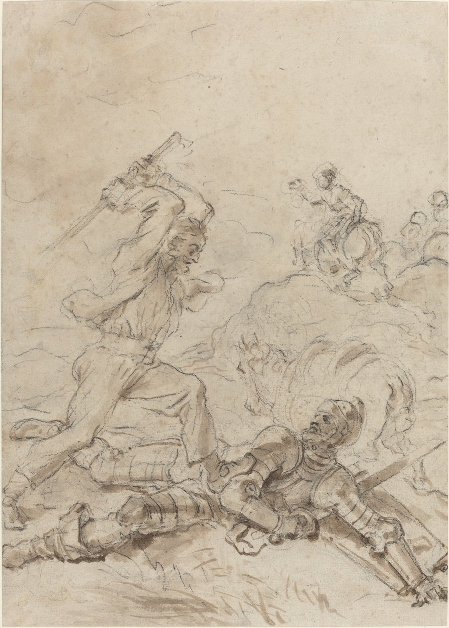 Muleteren angriber Don Quixote, mens han ligger hjælpeløs på jorden af Jean Honore Fragonard
