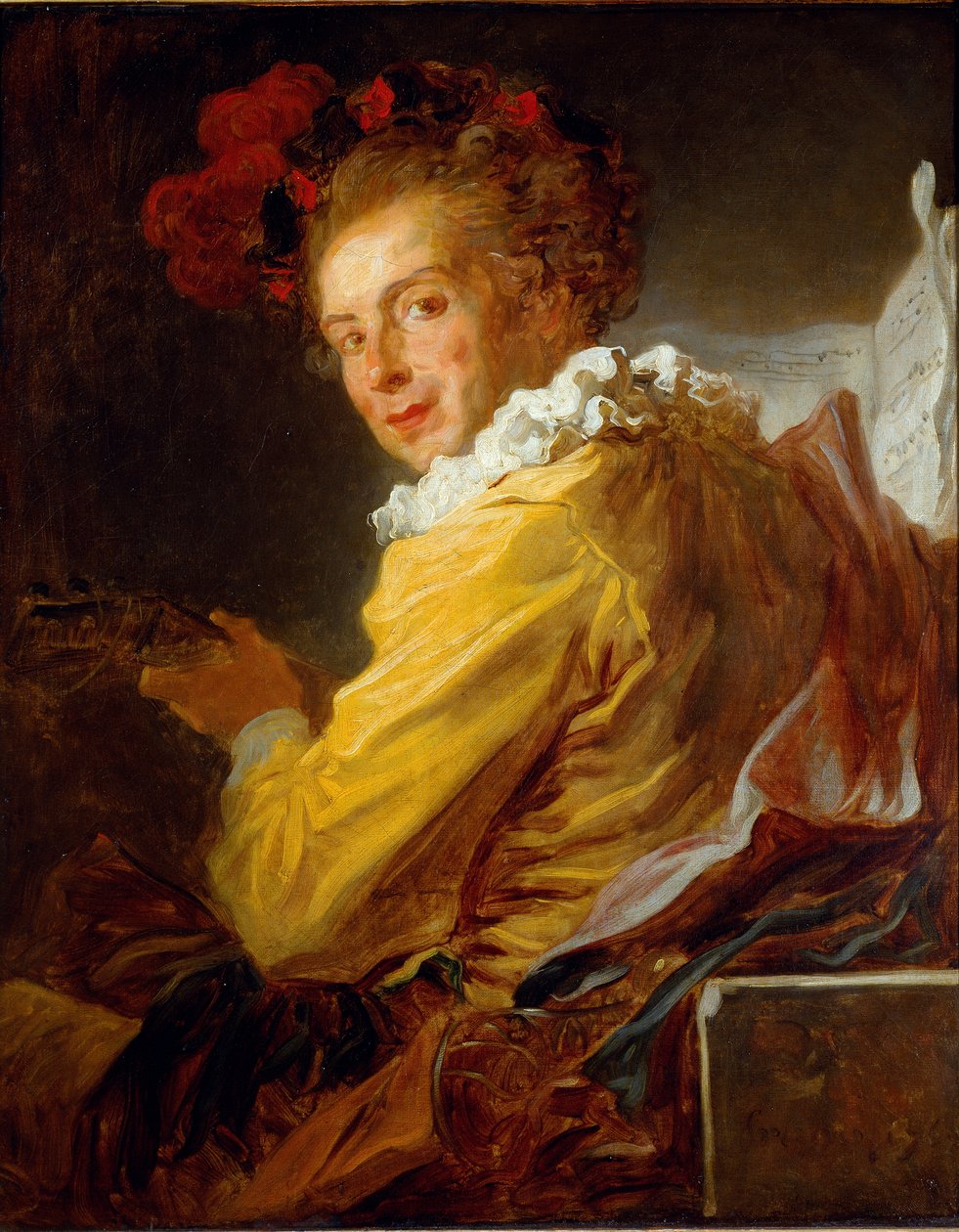 Musikken - Portræt af Monsieur de la Breteche, bror til Abbe Saint-Non af Jean Honore Fragonard