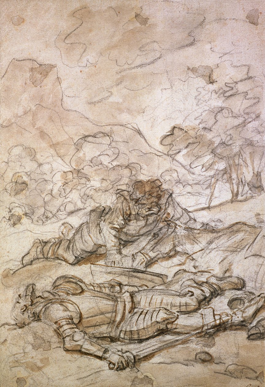 Don Quixotes og Sancho Panzas triste situation, dårligt behandlet af galejslaverne, 1700-tallet af Jean Honore Fragonard