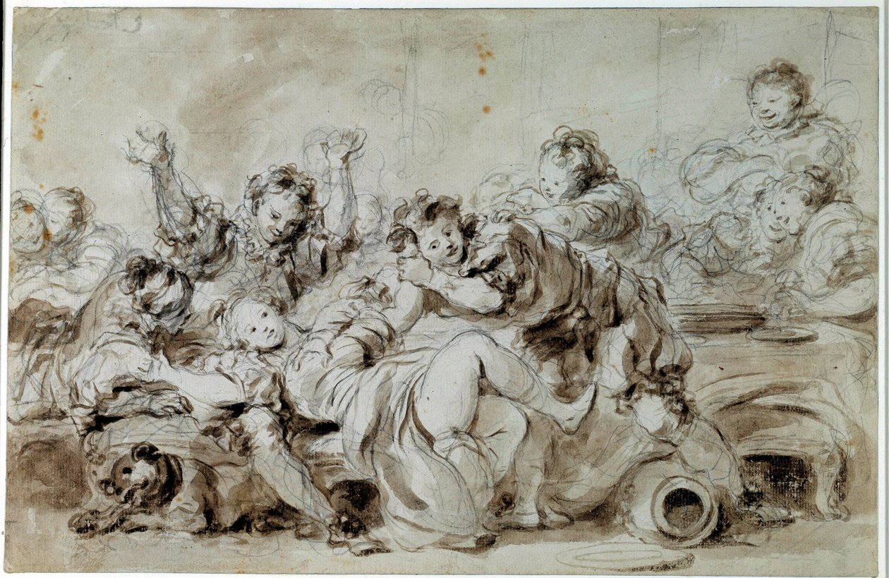 Aggressoren straffet Efter "" the gascon punished"", fortælling af Jean de la Fontaine. Tegning af Jean Honore Fragonard (1732-1806) 1700-tallets privatsamling af Jean Honore Fragonard