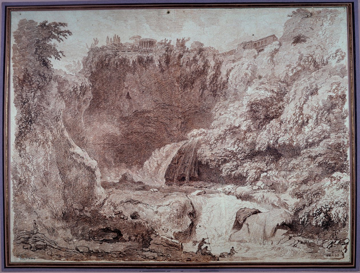 The Cave of Neptun a Tivoli Tegning af Jean Honore Fragonard (1732-1806) 1700-tallets Besancon, Musee des Beaux Arts af Jean Honore Fragonard