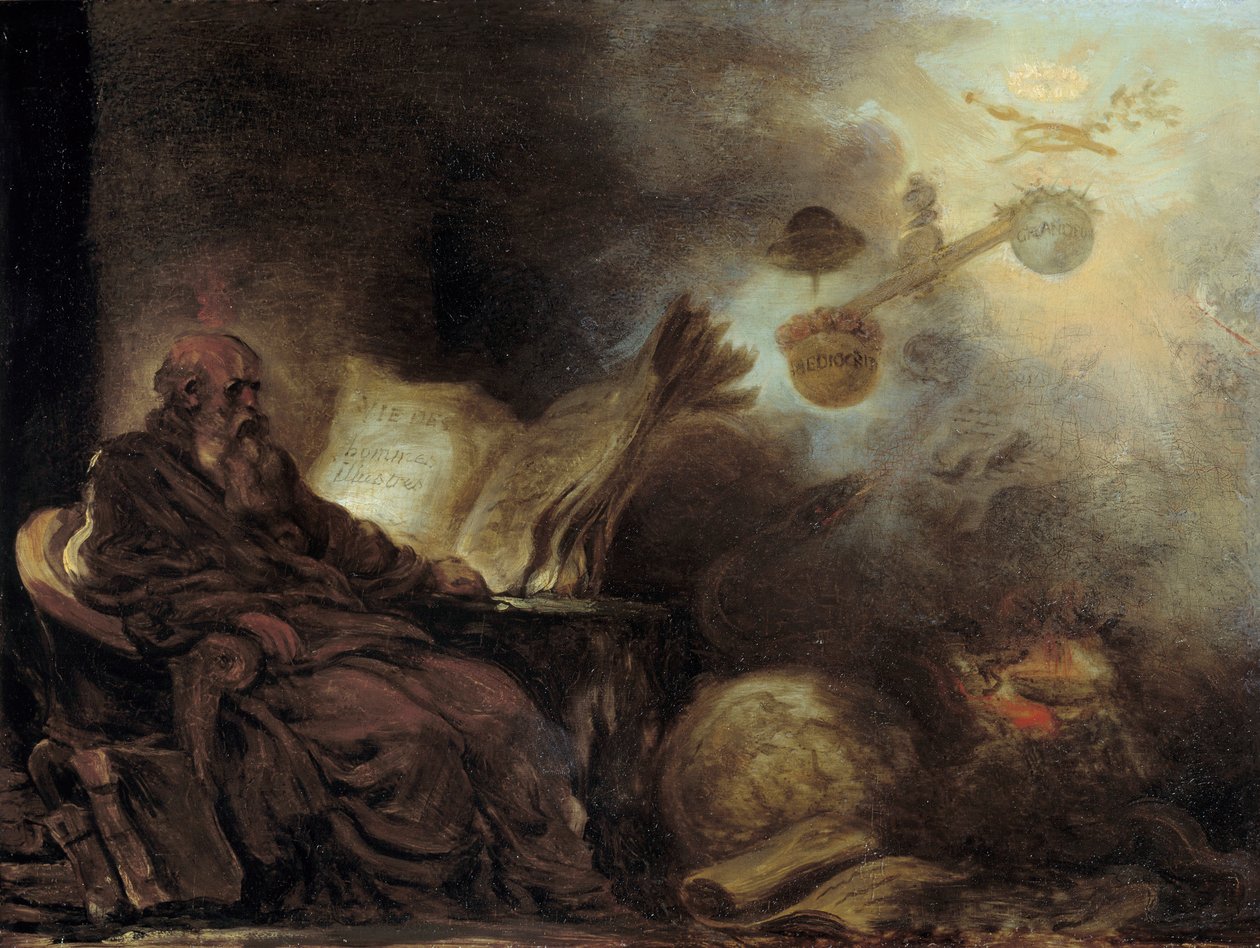 Drømmen om Plutarch eller Plutarch, der udgør de berømte mænds liv. Den gamle mand er repræsenteret i meditation. Maleri af Jean Honore Fragonard (1732-1806) af Jean Honore Fragonard