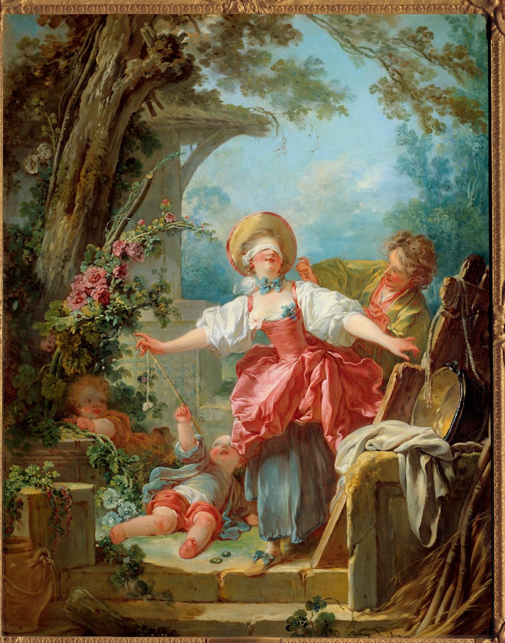 To unge mennesker, der leger og leger. Maleri af Jean Honore Fragonard (1732-1806) 1751 af Jean Honore Fragonard