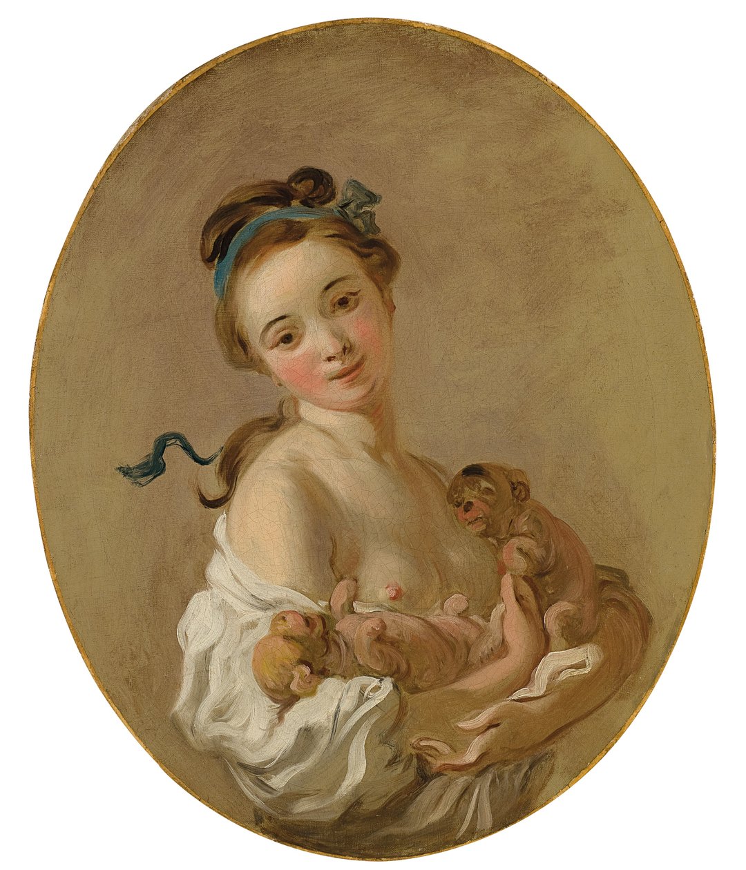 Young Girl holding Two Puppies, c.1770dani af Jean Honore Fragonard