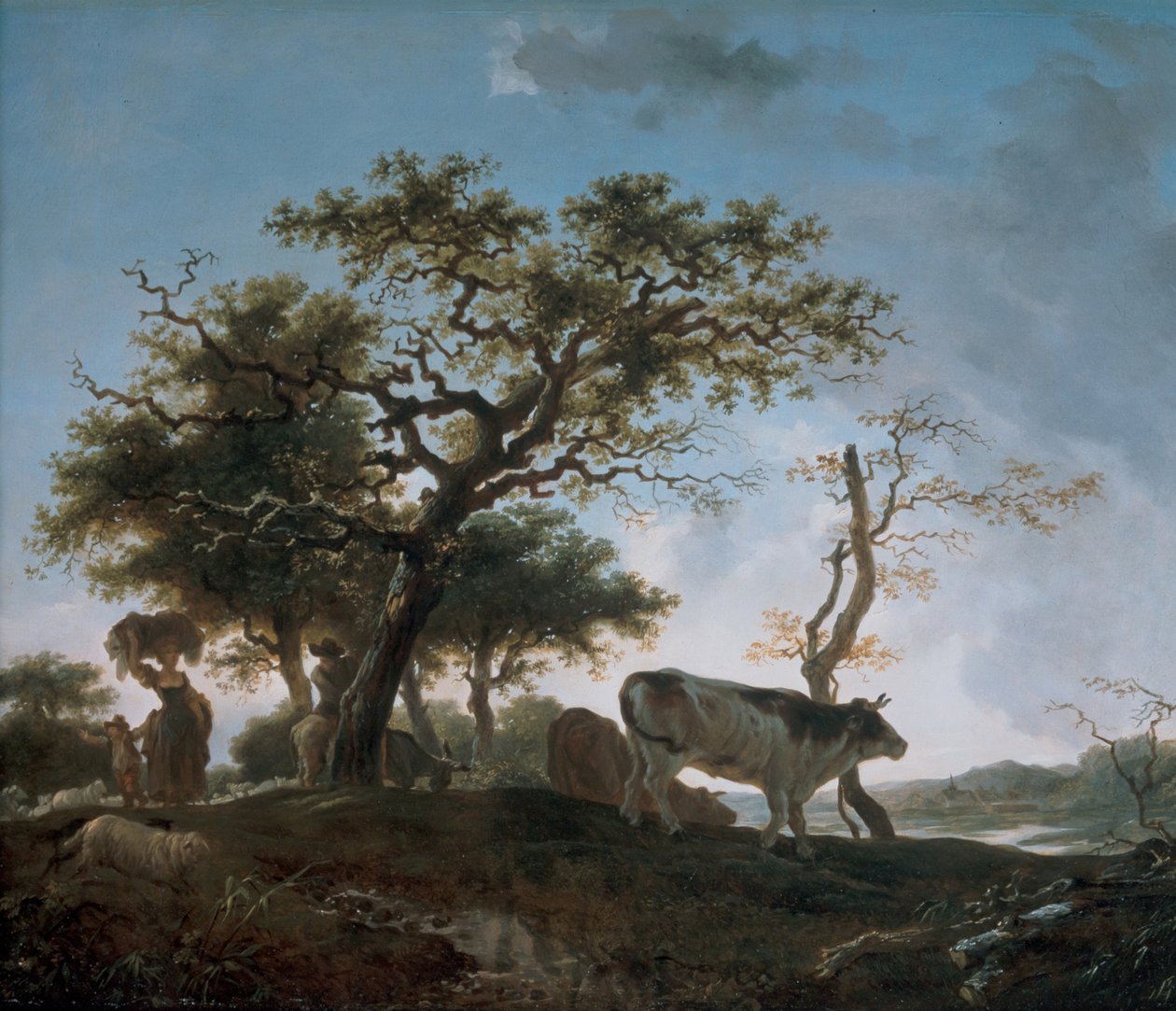 Ung kvinde og en hyrde, der leder deres besætninger af Jean Honore Fragonard