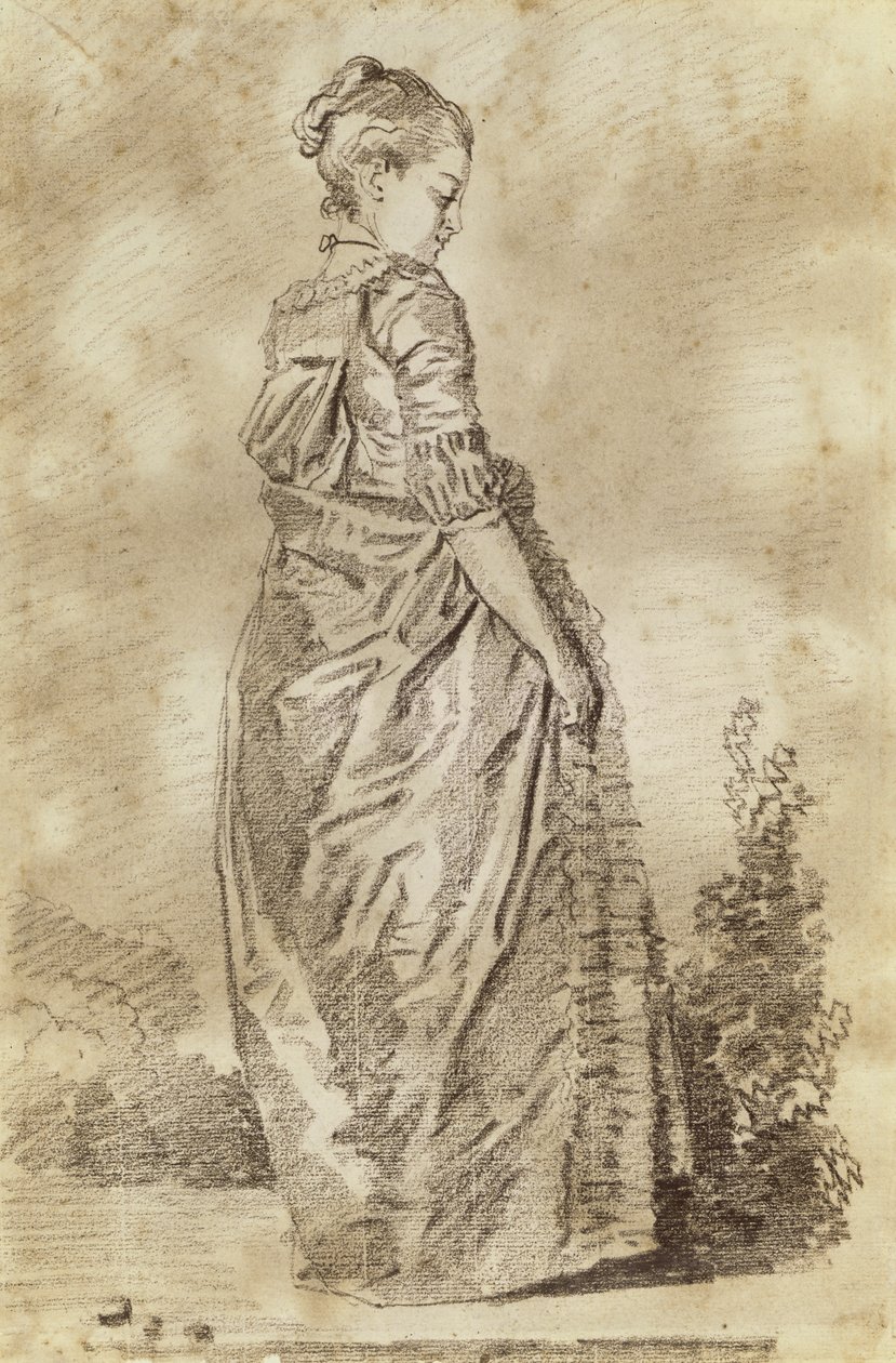 Ung kvinde går (rødt kridt på papir) af Jean Honore Fragonard