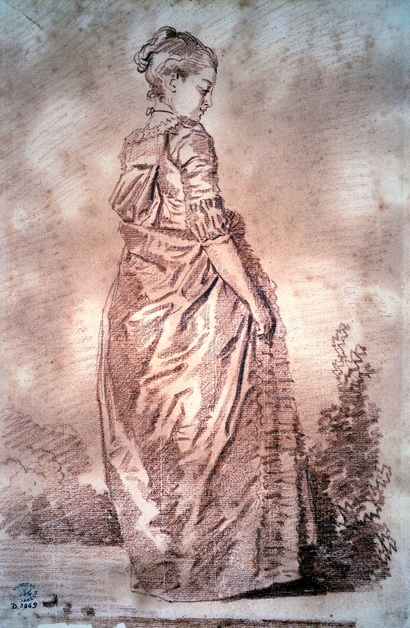 Ung kvinde går og tegner et blod af Jean Honore Fragonard af Jean Honore Fragonard