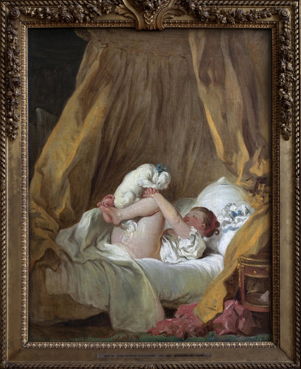 Ung pige med en hund. Maleri af Jean Honore Fragonard (1732-1806), olie på lærred af Jean Honore Fragonard