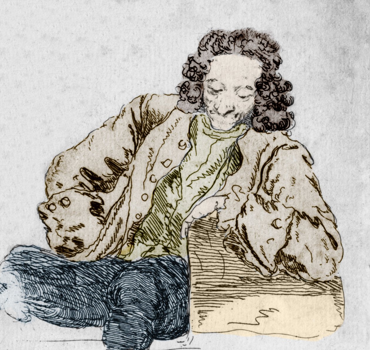 Portræt af Francois Marie Arouet, dit Voltaire (1694-1778) detalje efter "Voltaires forskellige fysiognomier", af Huber. af Jean Huber