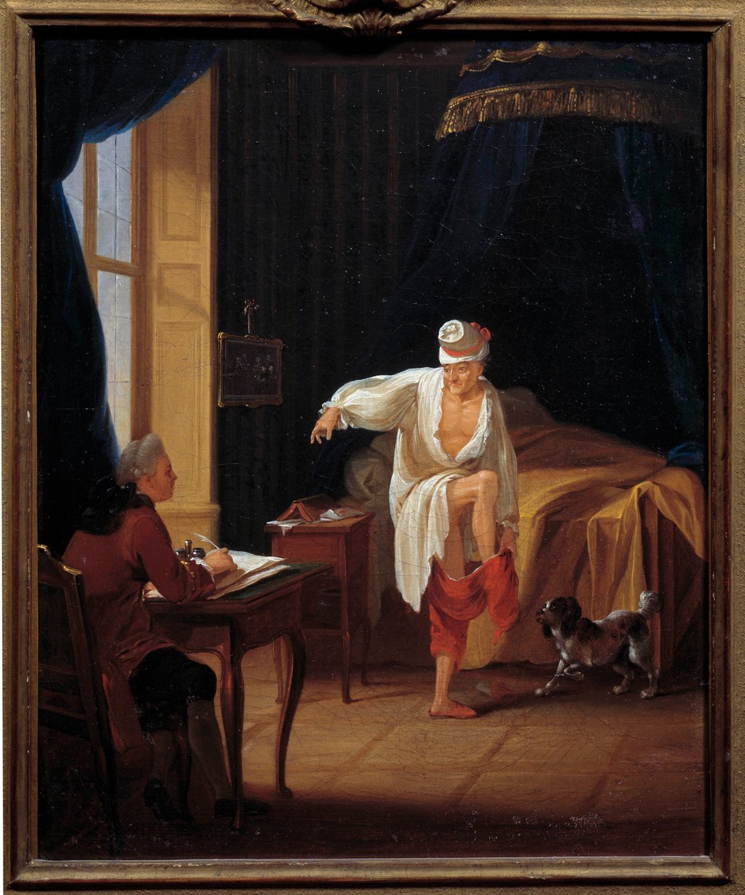 Forfatteren og filosoffen Voltaire (1694-1778) dikterer sin sekretær Collini et Ferney-maleri af Jean Huber (1721-1786) 1700-tallets søn. 0,37 x 0,31 m Paris Musee Carnavalet af Jean Huber