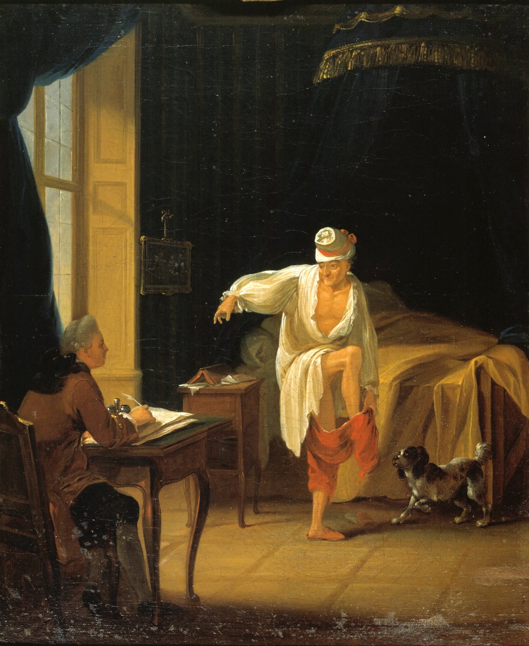 Voltaire står op i Ferney, ca 1772. af Jean Huber