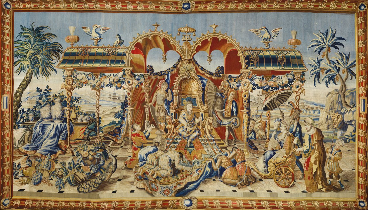Den kinesiske kejsers publikum. Tapet af Jean II Barraband (aktivt i det 18. århundrede), silkeuld og guld- og sølvtråd, ca. 1715. Fransk kunst af Jean II Barraband