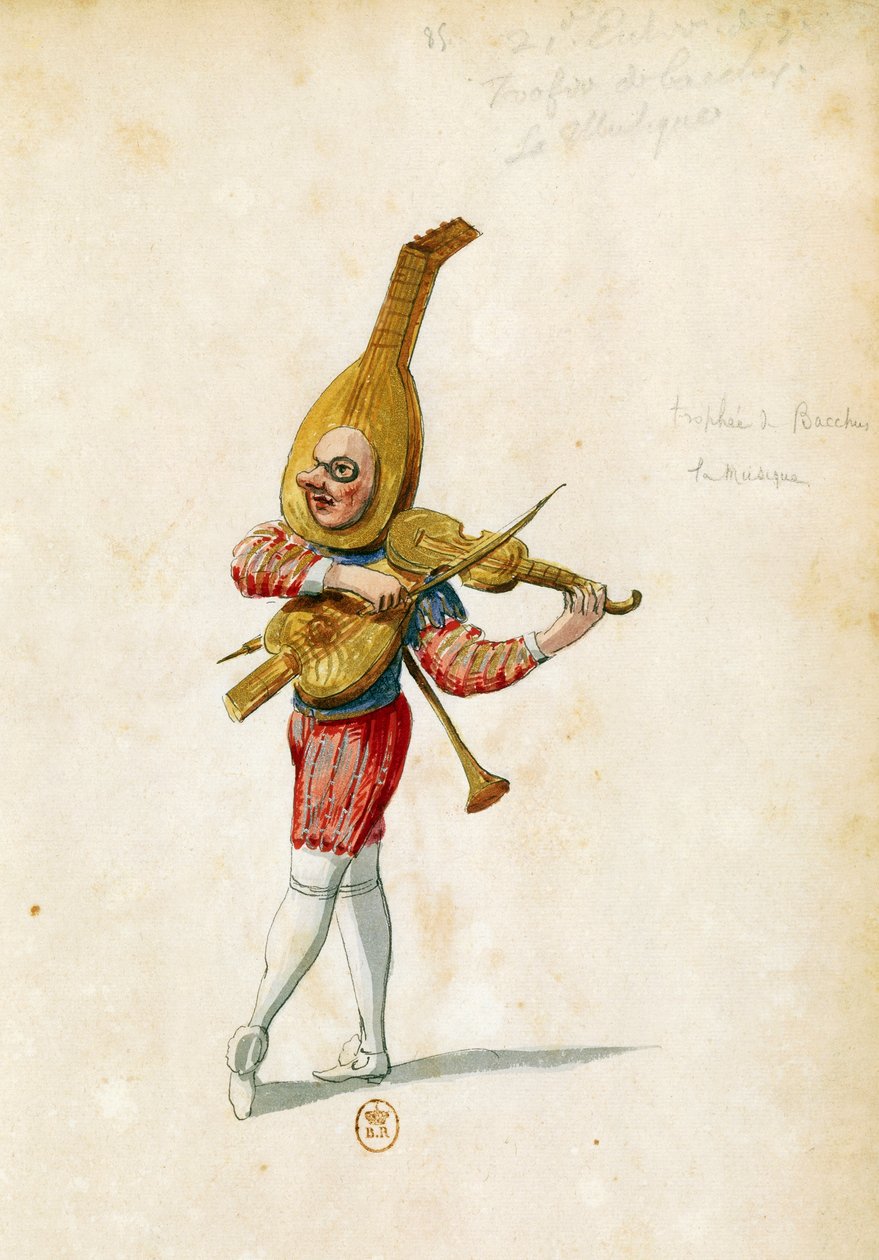 Kostumeskitse af Jean Berain den Ældre (1640-1711) til Le feste di Amore e di Bacco (Kærlighedens fejringer og Bacchus), ballet af Jean-Baptiste Lully (1632-1687), opført i Palais-Royal i Paris, 15. november af Jean I  Berain