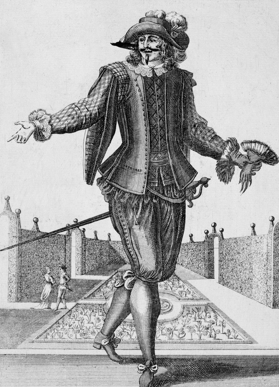 Seriøs skuespiller, scenekostume, gravering af Jean Berain den Ældre (1637-1711), Frankrig af Jean I  Berain