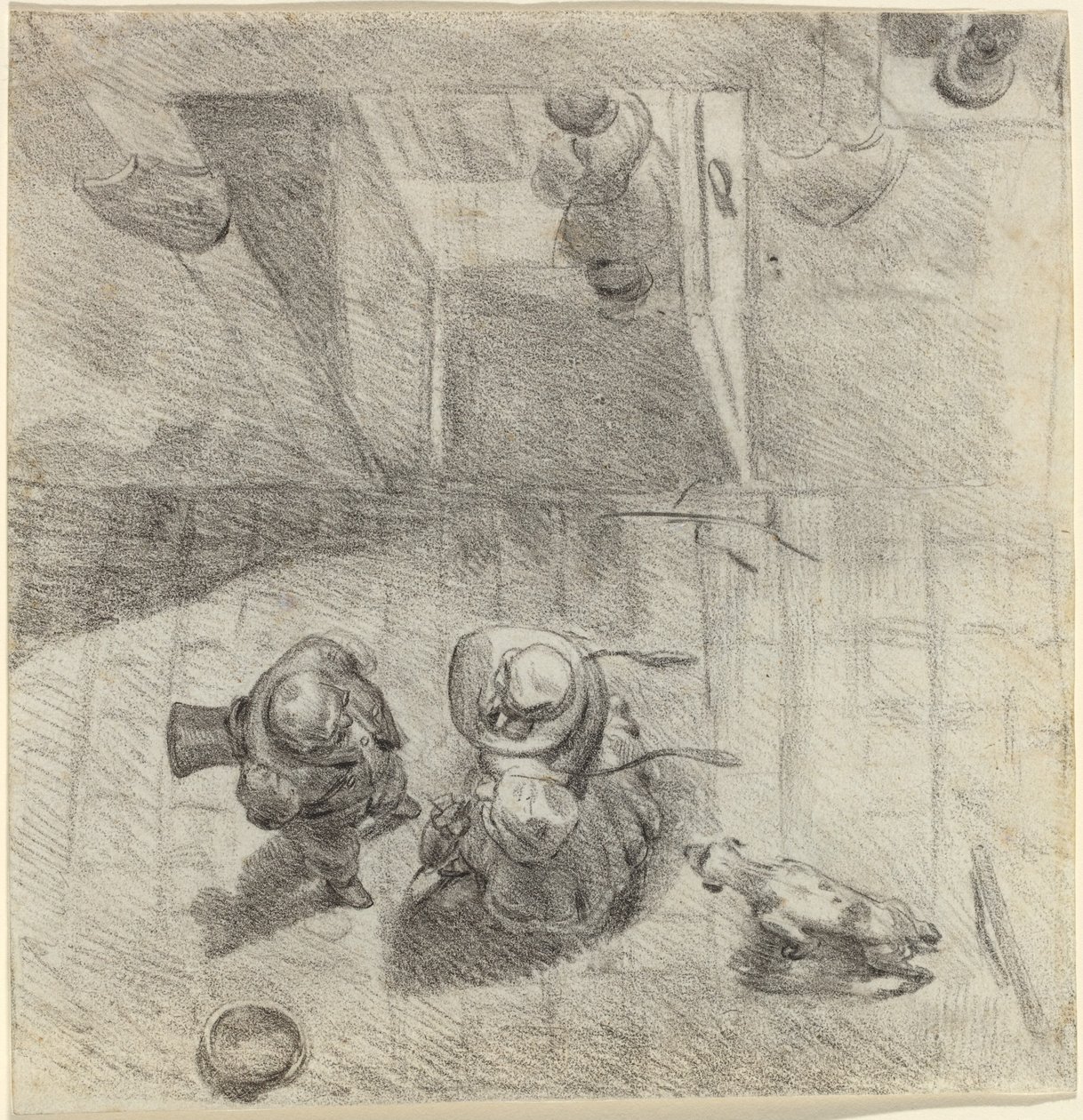 Fugleperspektiv af en mand og kvinde i samtale af Jean Ignace Isidore Grandville