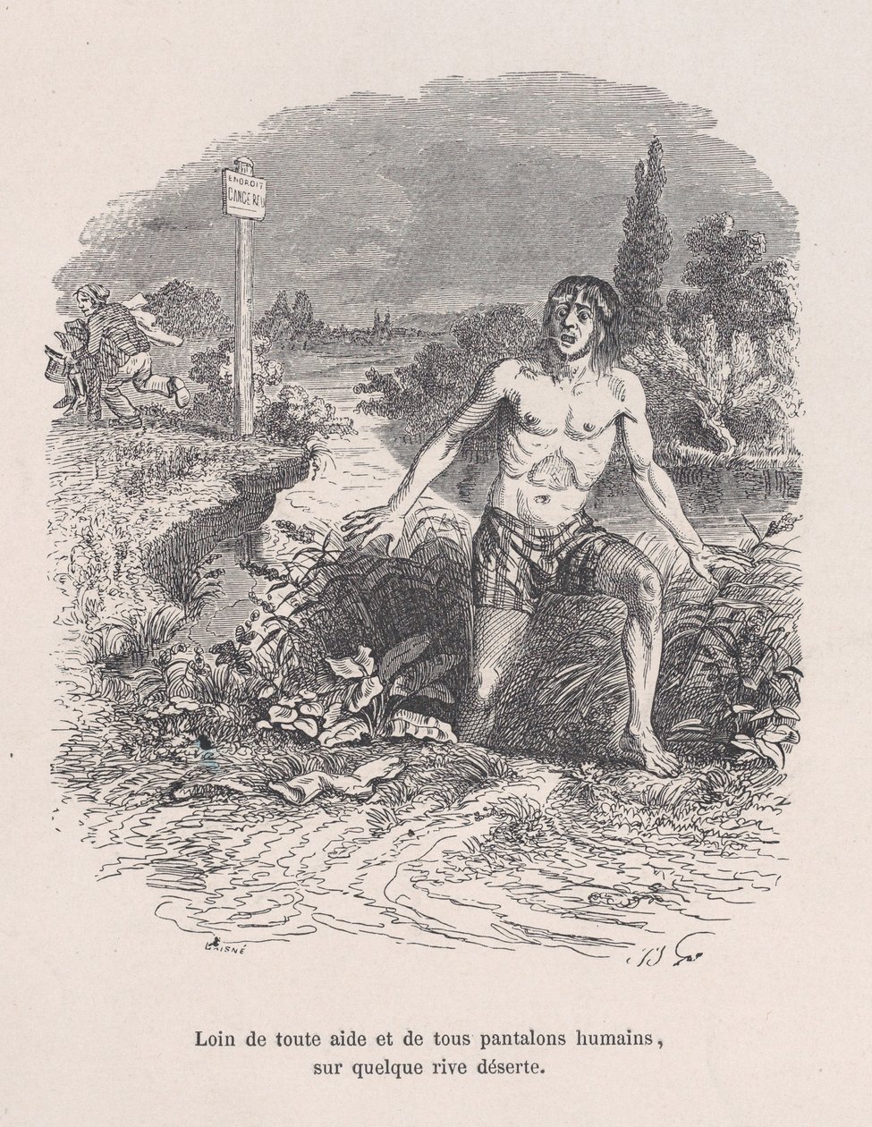 Væk fra al hjælp og uden bukser, på en eller anden øde kyst fra Little Miserie of H..., 1843. af Jean Ignace Isidore Gérard