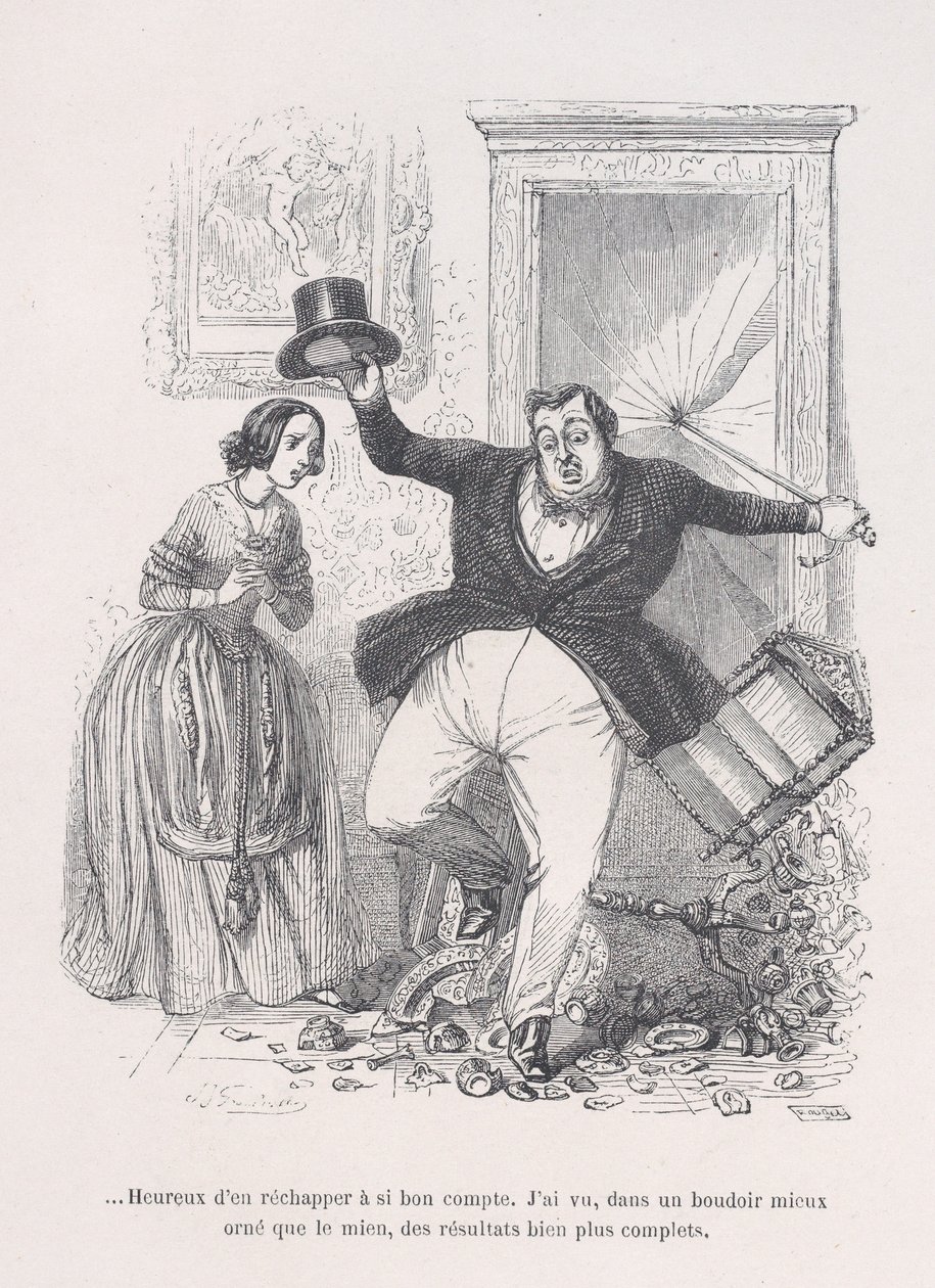...Glad for at slippe afsted med det så billigt. fra Menneskelivets små elendighed, 1843. af Jean Ignace Isidore Gérard