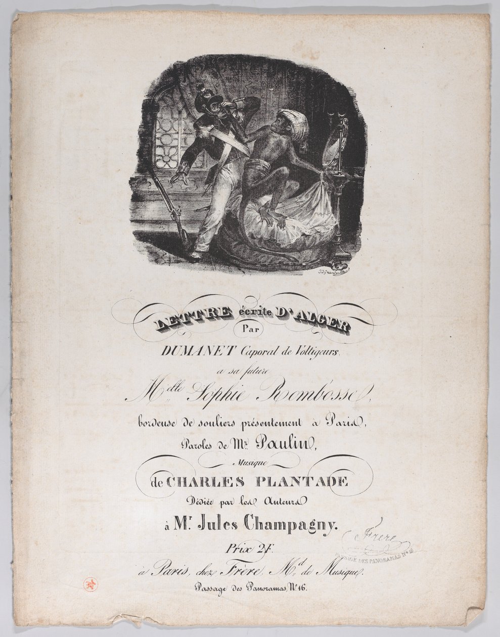 Brev skrevet fra Alger, ca. 1835. af Jean Ignace Isidore Gérard