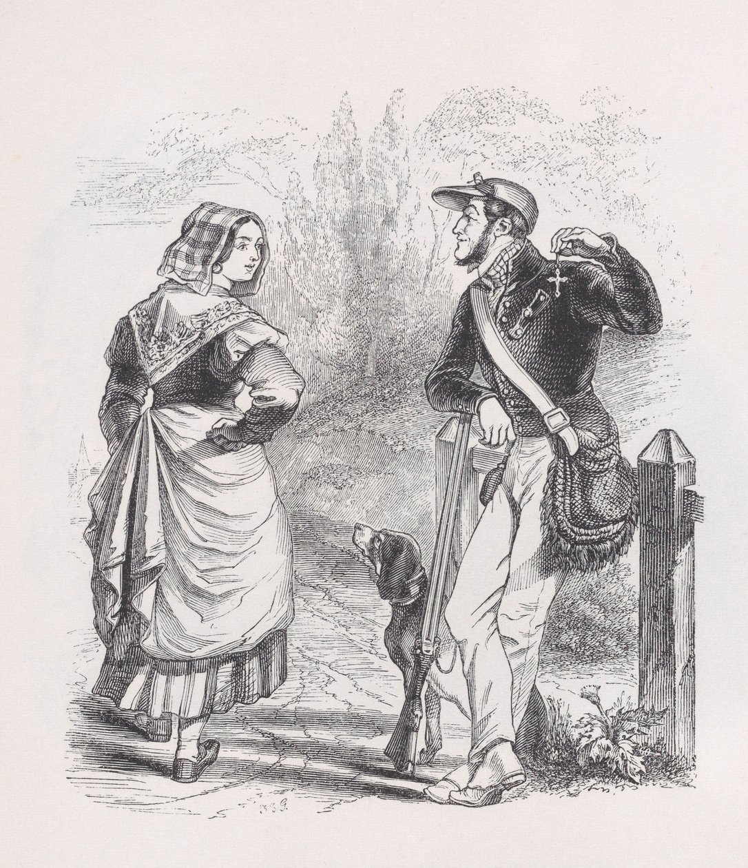 Jægeren og mælkepigen fra Bérangers komplette værker, 1836. af Jean Ignace Isidore Gérard