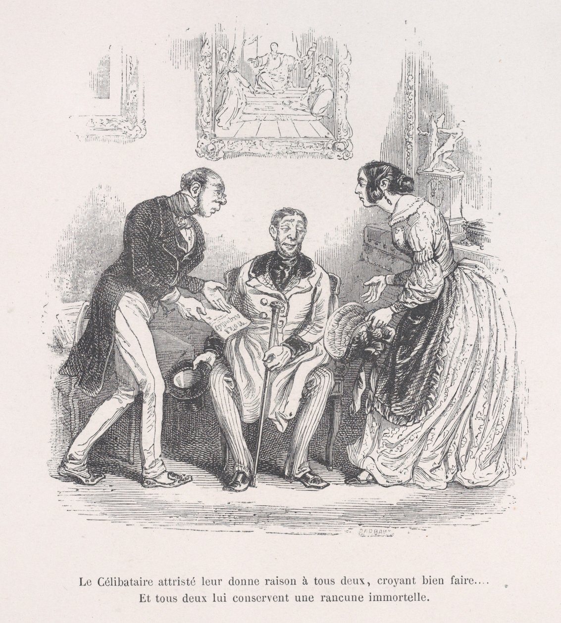 Den sørgende enke giver dem begge ret til at klare sig godt.... Og de beholder begge en evighed..., 1843. af Jean Ignace Isidore Gérard