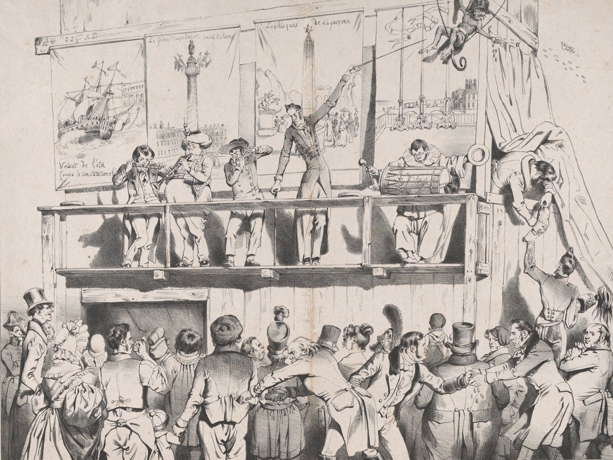 Zing! Zing! Boom_Bom_Bom!!! The Show of the Grrrreat Political Tumblers, august 1833. af Jean Ignace Isidore Gérard