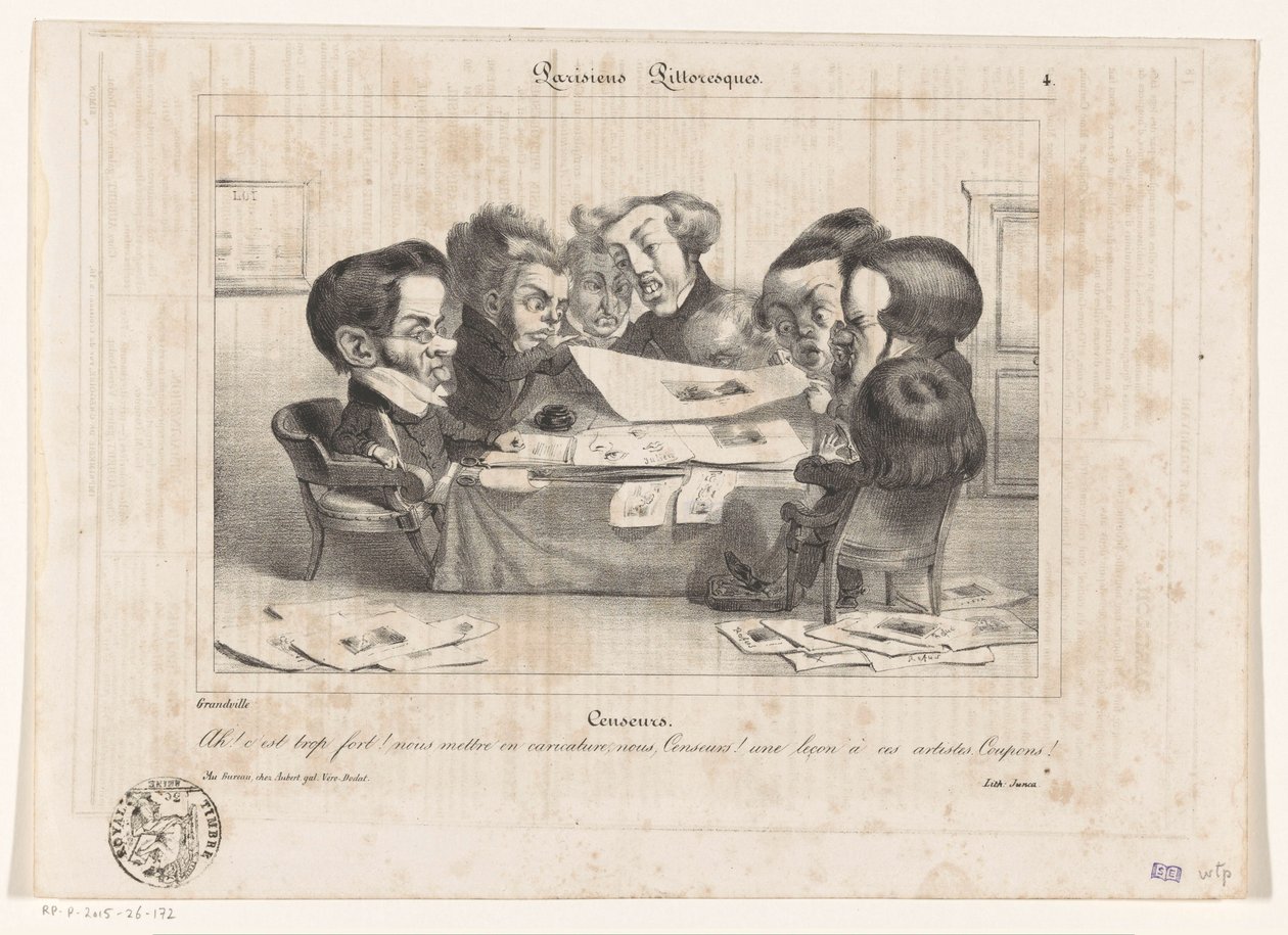 Karikatur af franske censorer Censorer (titel på objekt) Parisiens Picturesques (serietitel på objekt) af Jean Ignace Isidore Gérard Grandville