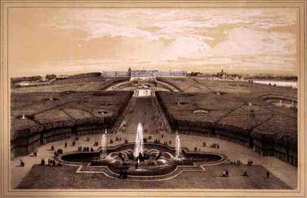 Generel udsigt over parken og paladset i Versailles, udgivet af Auguste Bry (litho) af Jean Jacottet