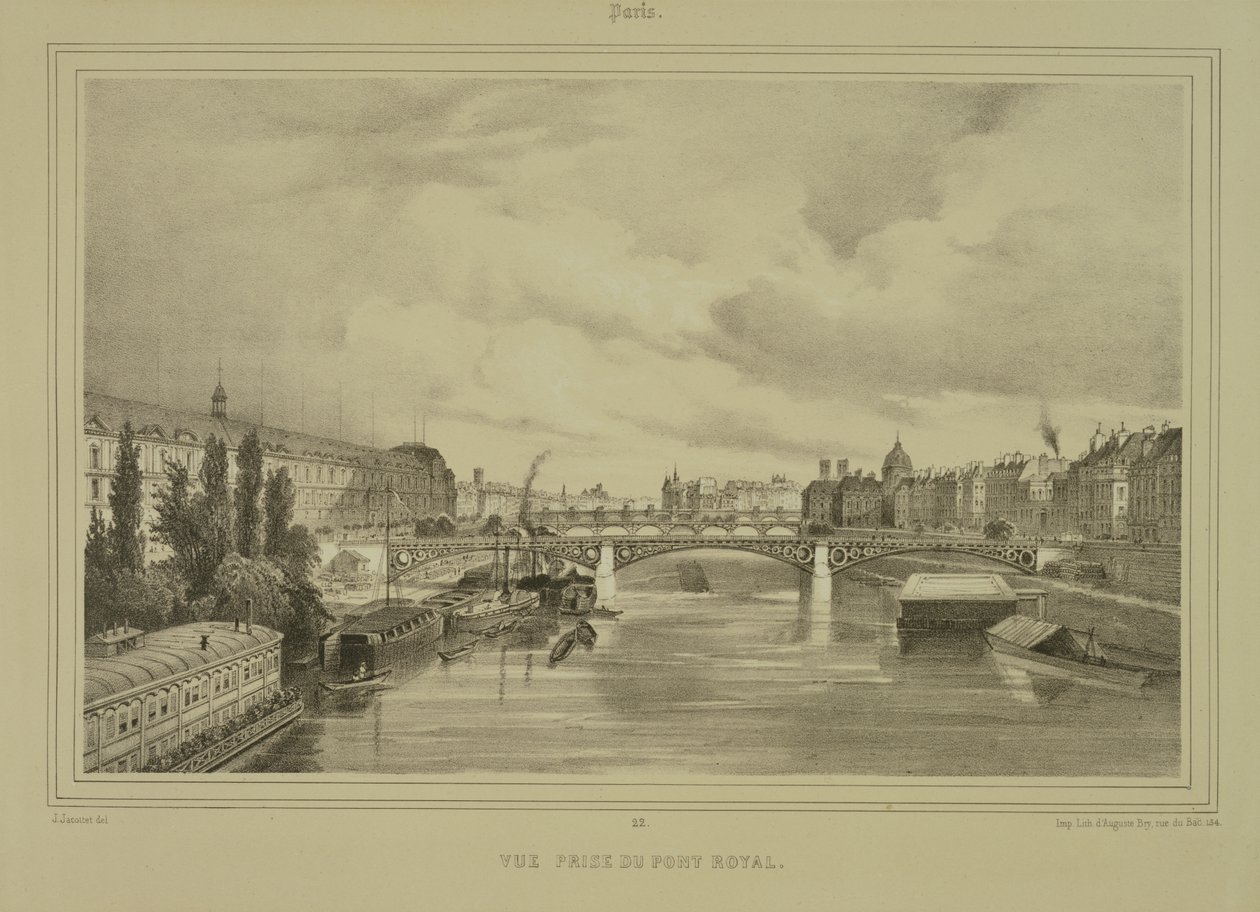 Udsigt over Pont Royal, udgivet af Auguste Bry af Jean Jacottet