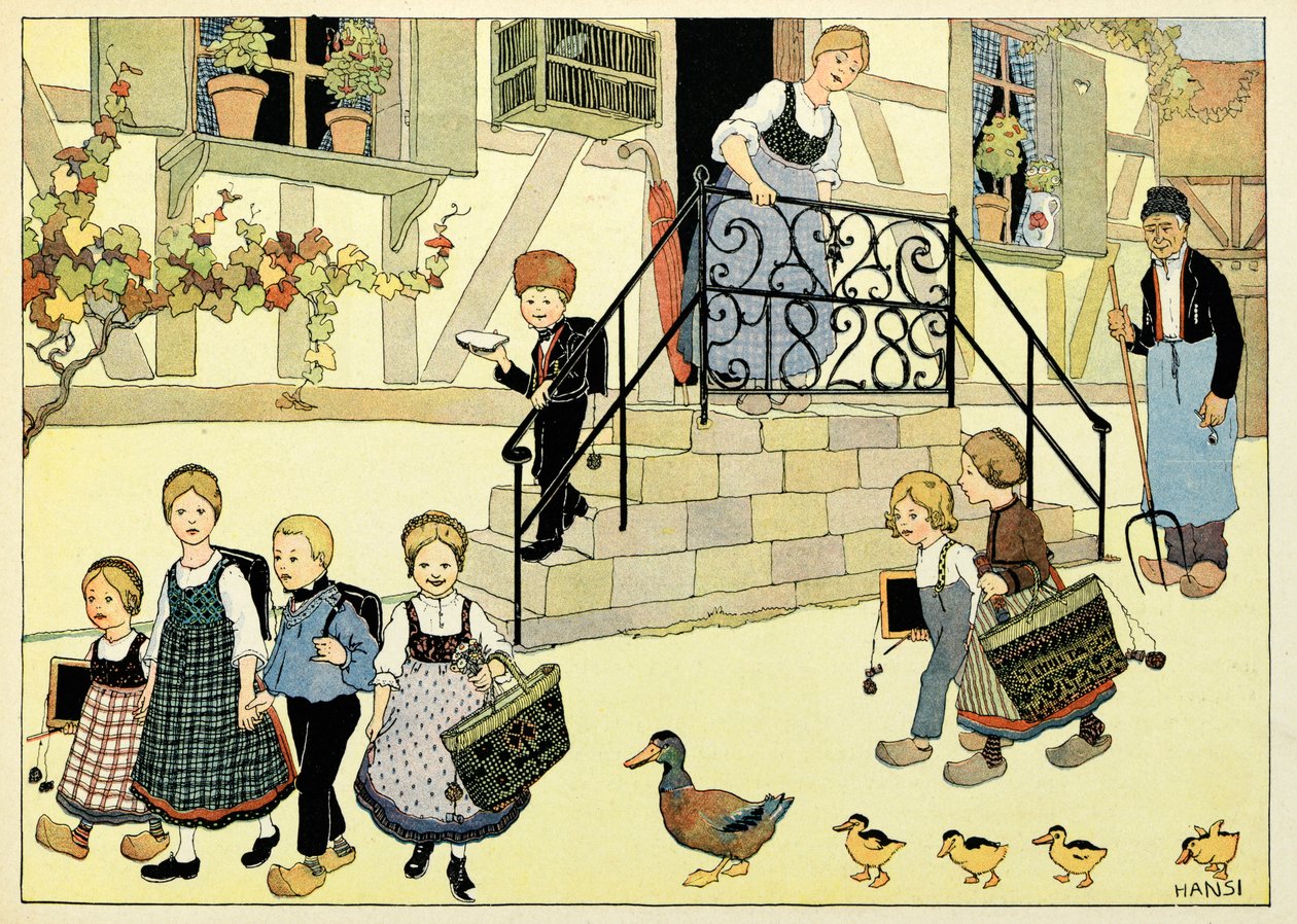 Min landsby, dem der ikke glemmer: Afgang til skole; af Jean Jacques (1873 1951) Waltz