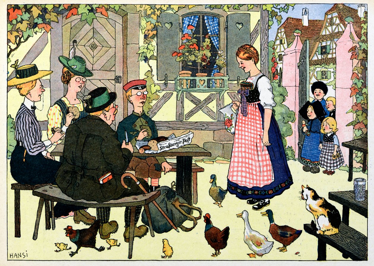 Min landsby, dem der ikke glemmer: tyske turister; af Jean Jacques (1873 1951) Waltz