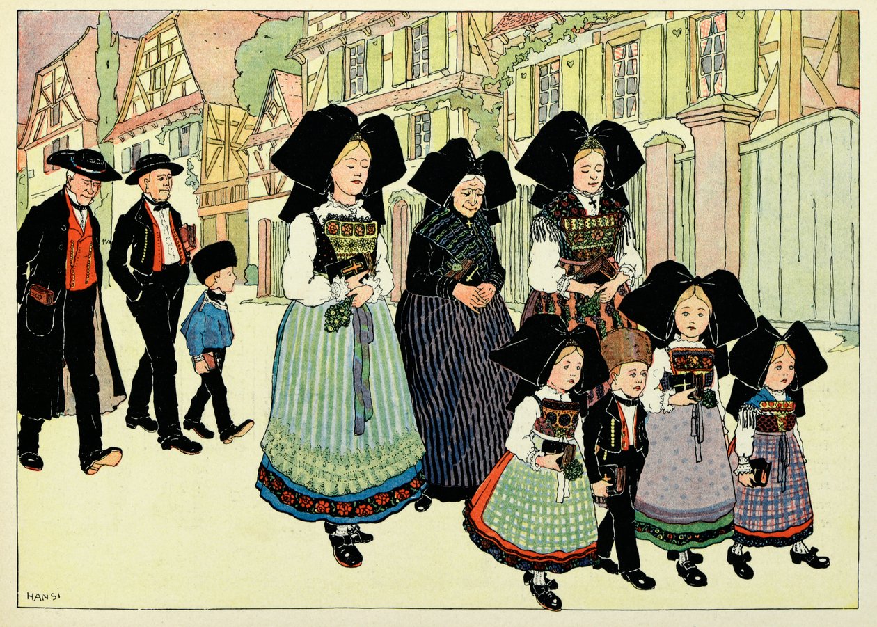 Min landsby, dem der ikke glemmer: Ud af kirken; af Jean Jacques (1873 1951) Waltz