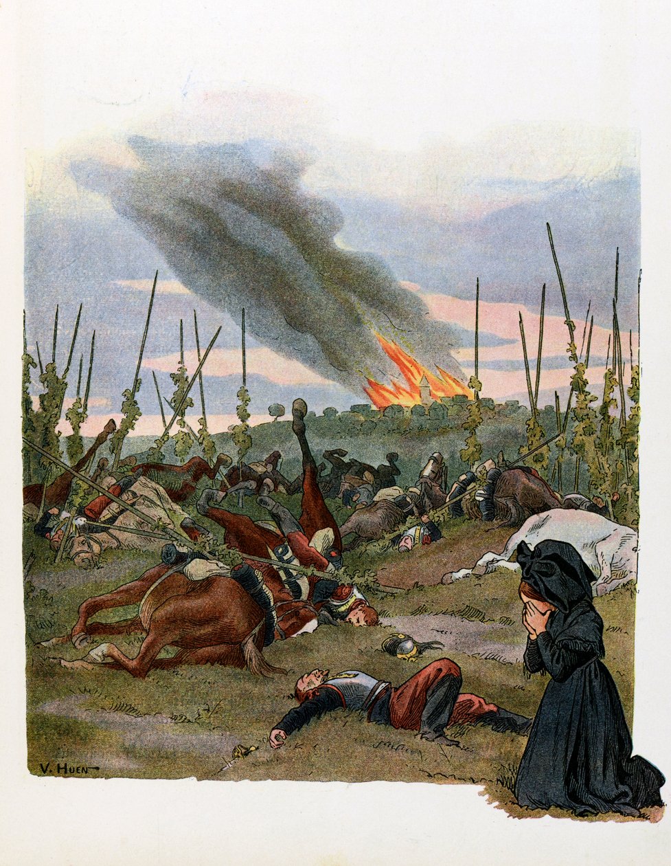 Historien om Alsace fortæller børnene; Slaget ved Reichshoffen (eller Slaget ved Froeschwiller Woerth (Froeschwiller-Woerth) 1870; af Jean Jacques (1873 1951) Waltz