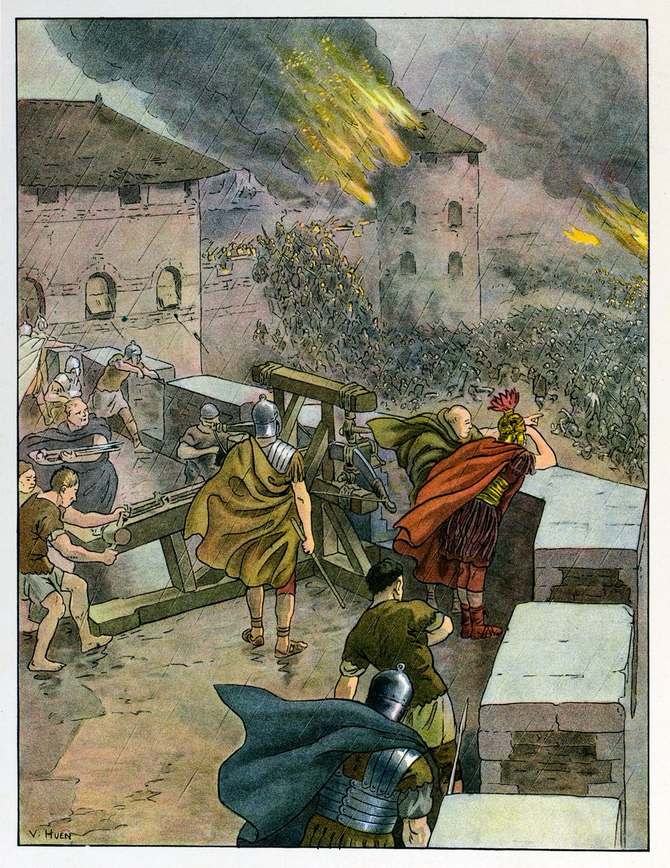 Historien om Alsace fortæller børnene; Slutningen af romersk dominans, romerne forsvare byer mod Francs angribere; af Jean Jacques (1873 1951) Waltz