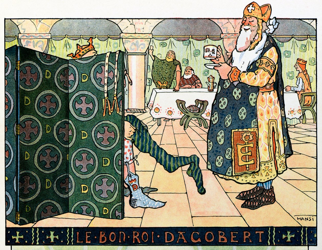 Historien om Alsace fortæller børnene af onkel Hansi af Jean Jacques Waltz dit Hansi (1873-1951), privat samling: Den gode konge Dagobert (omkring 602- omkring 639); Opmærksomhed! Brug af dette værk kan være underlagt en anmodning om tredjepartsgodkendelse af Jean Jacques (1873 1951) Waltz