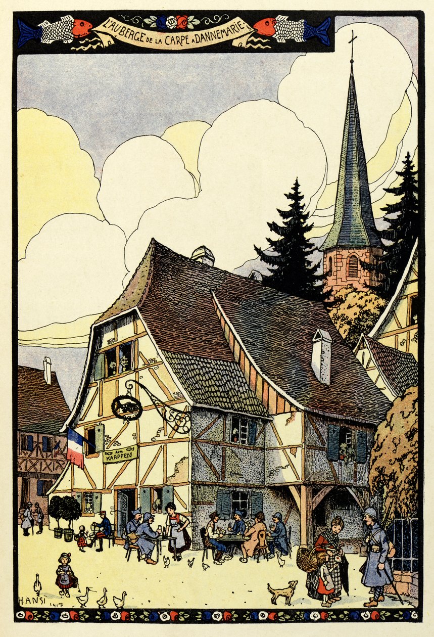 Trefarvet paradis ; Auberge de la carp i Dannemarie 1917 af Jean Jacques (1873 1951) Waltz