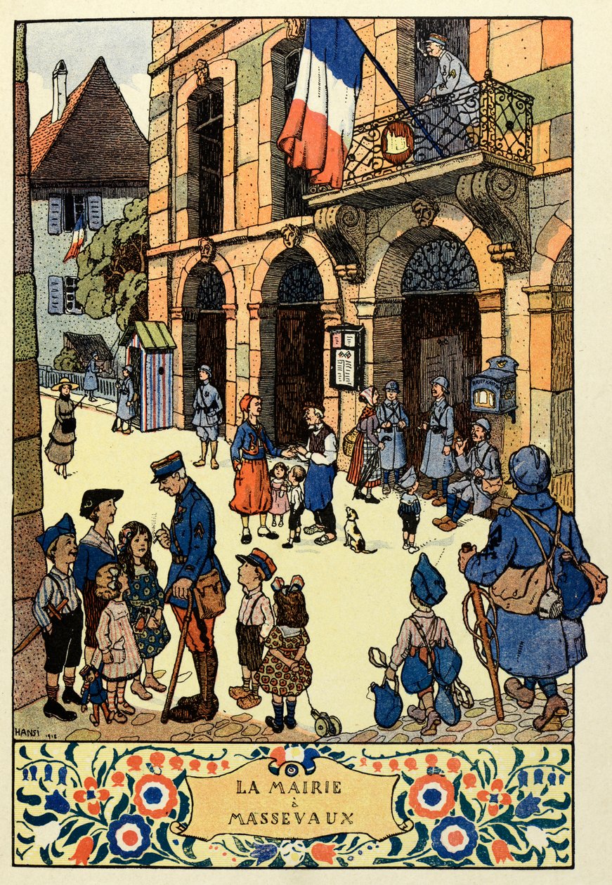 Trefarvet paradis ; Rådhuset i Massevaux 1918; af Jean Jacques (1873 1951) Waltz