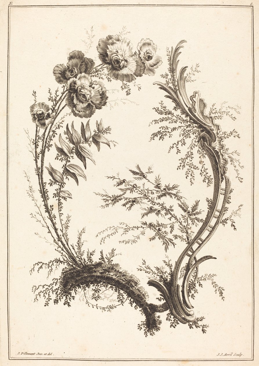 Ornament med blomster af Jean Jacques Avril I after Jean Baptiste Pillement