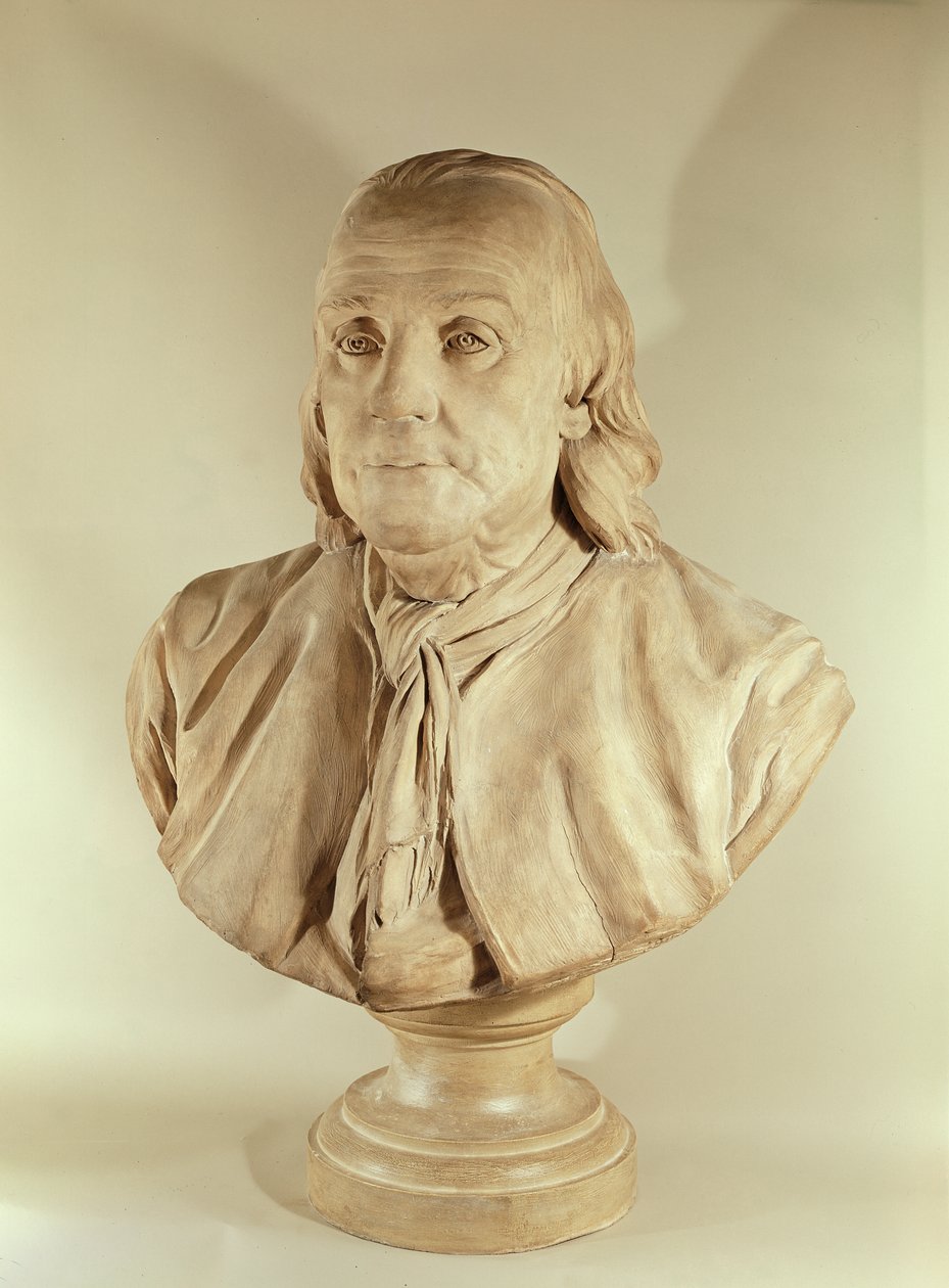 Buste af Benjamin Franklin (terracotta) af Jean Jacques Caffieri