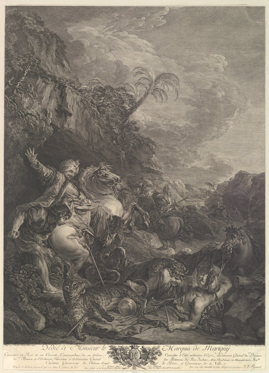 La Chasse au Tigre The Tiger Chase, 18th century. dani af Jean Jacques Flipart