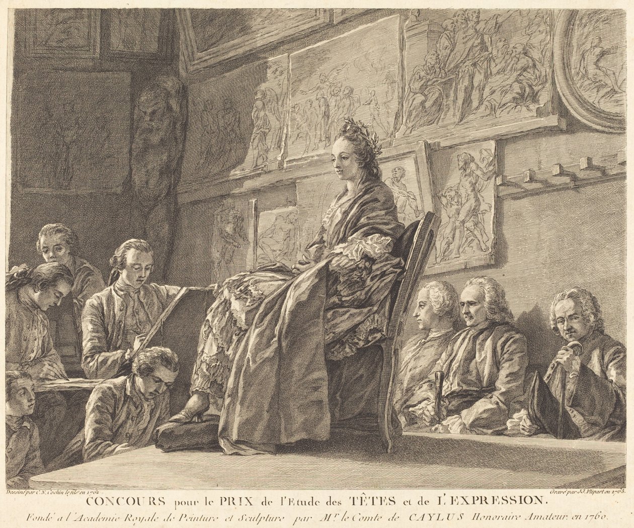 Konkurrence om prisen for studiet af hoveder og udtryk af Jean Jacques Flipart after Charles Nicolas Cochin II