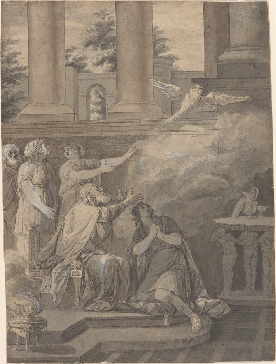 Pallas Athene i form af en fugl, der forlader Nestor og Telemachus af Jean Jacques François Le Barbier I