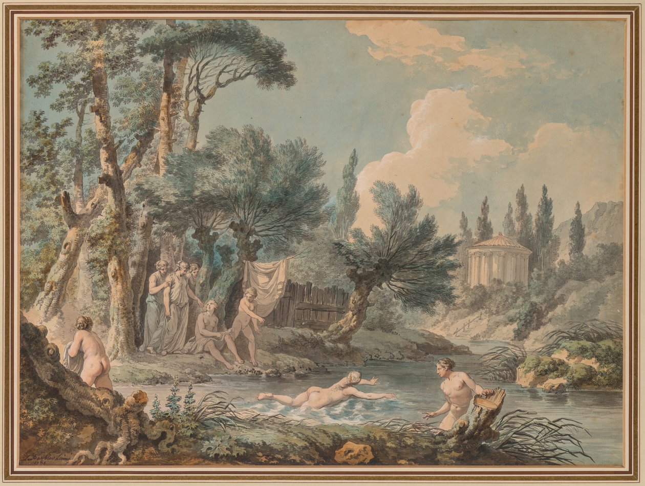 Nøgenbilleder i et landskab af Jean Jacques François Lebarbier, called Le Barbier L’Aîné