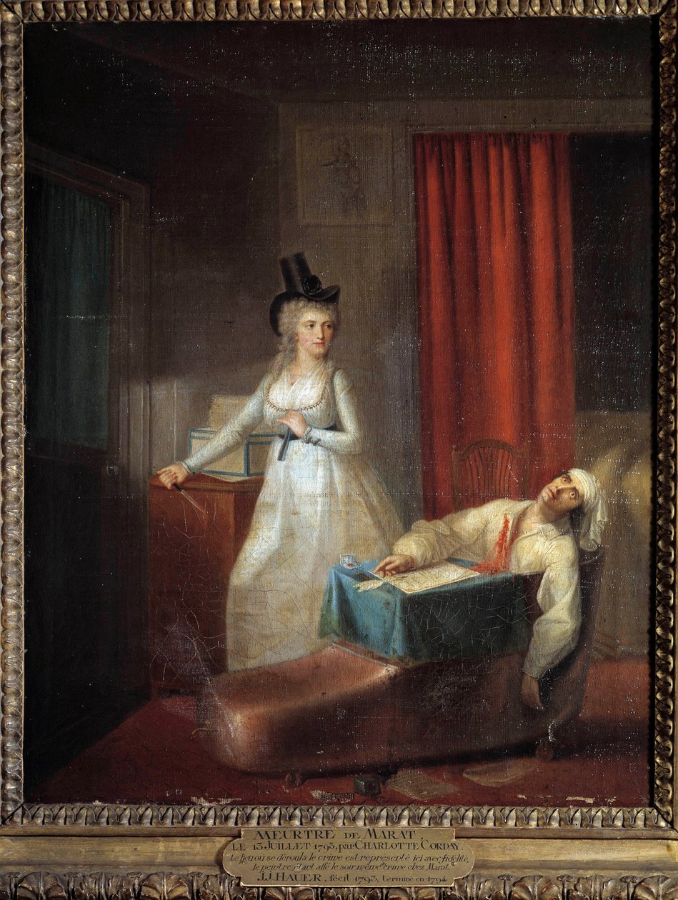 Charlotte Corday-mordet på Jean Paul Marat (1743-1793) 13. juli af Jean Jacques Hauer