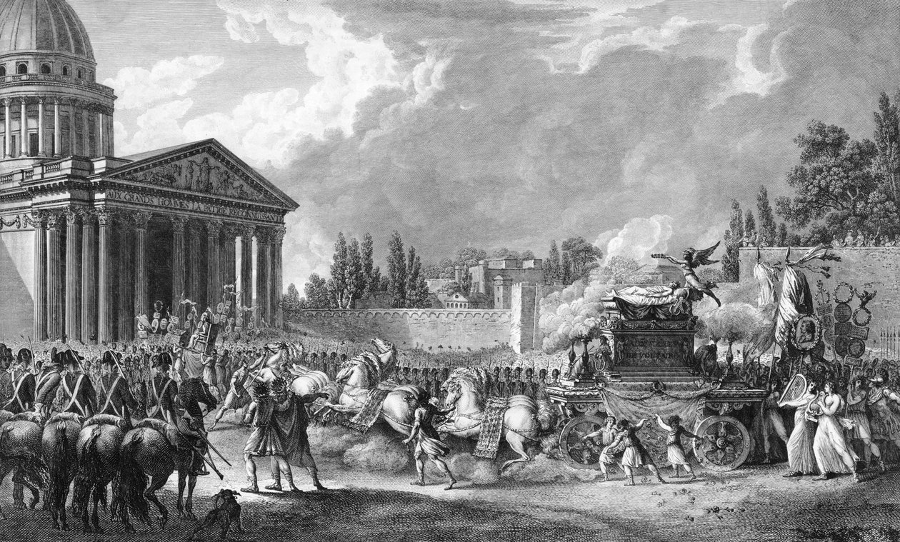 Transport af forfatteren Voltaires aske til Pantheon, Paris af Jean Jacques II Lagrenee