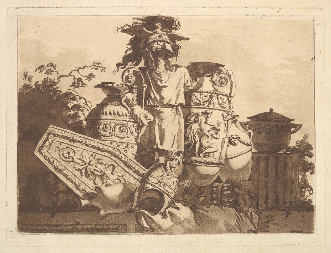 Komposition med antikviteter, fra Recueil de Compositions par Lagrenée Le Jeune Colle..., 1782-84. af Jean Jacques Lagrenee