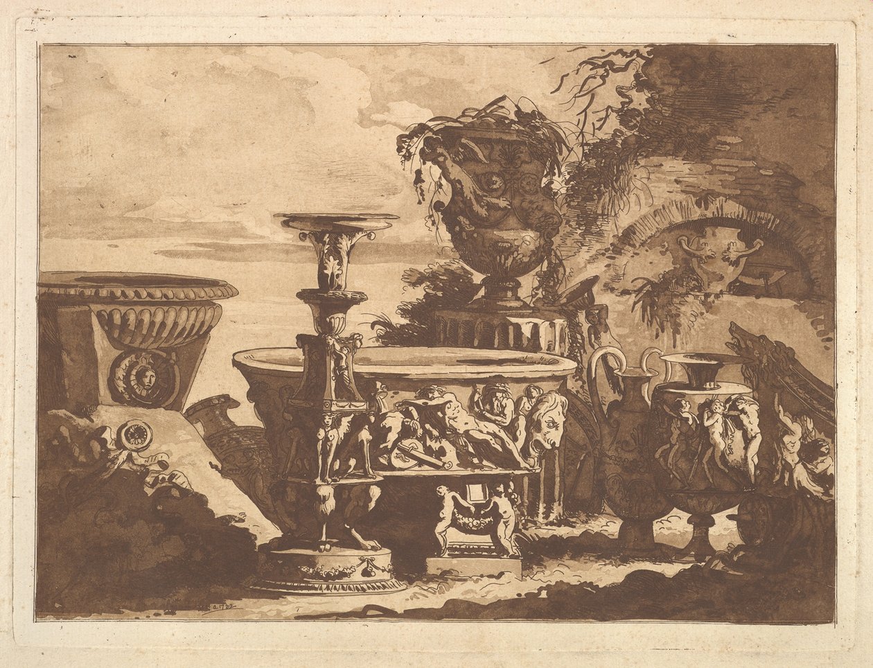 Komposition med Medici-vasen, fra Recueil de Compositions par Lagrenée Le Jeune Coll..., 1782. af Jean Jacques Lagrenee